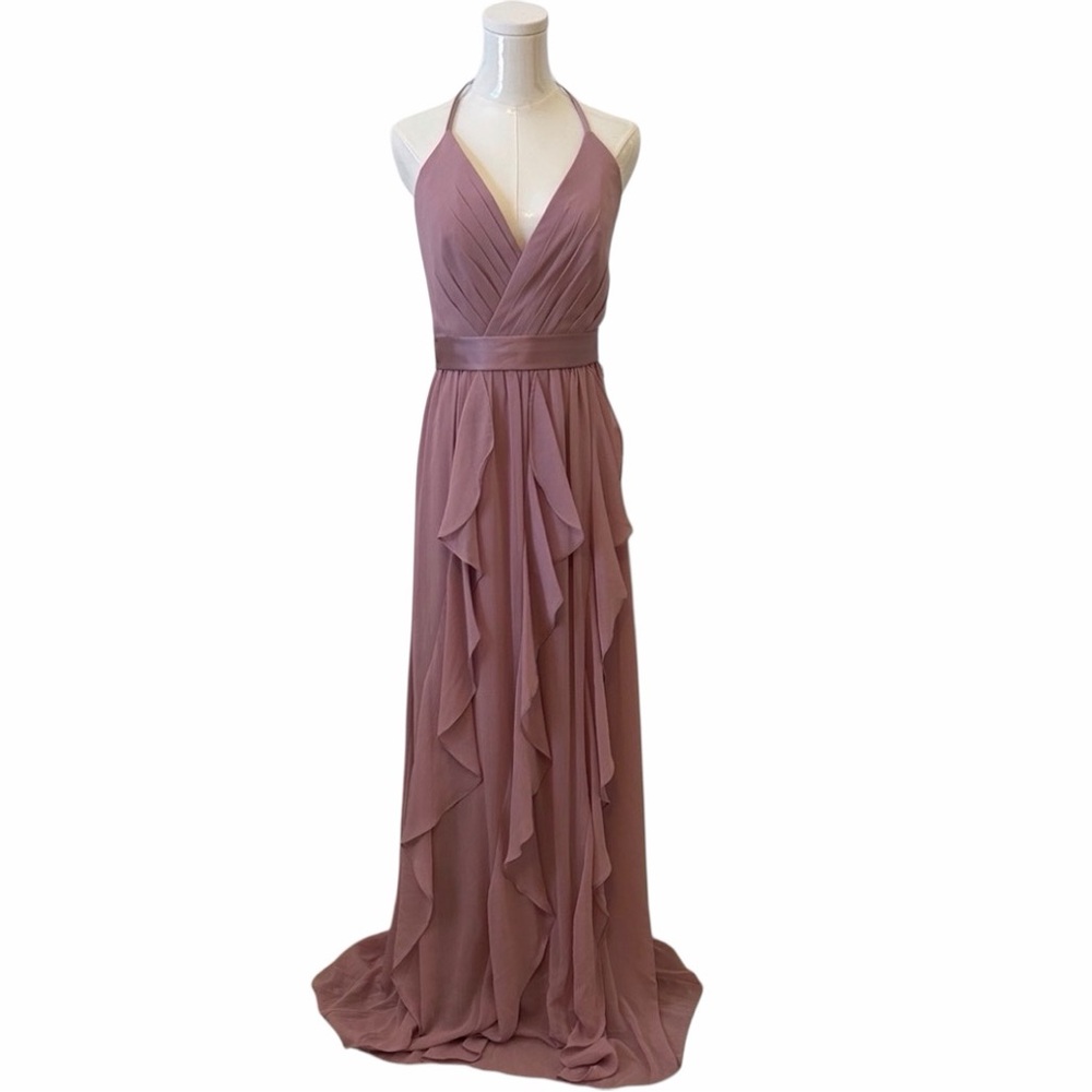 White By Vera Wang Long Chiffon Halter Bridesmaid Dress Color Quartz size 4